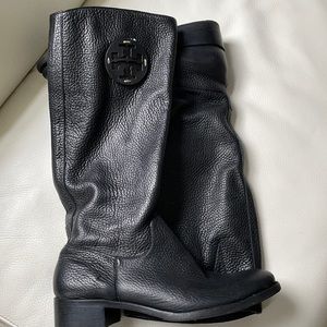 Tory Burch  Keaton Black Pebbled Leather Pull-On Riding Boots 7